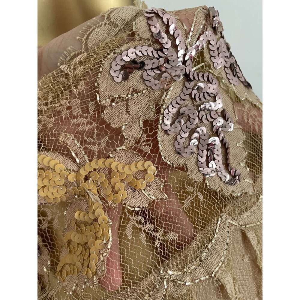 Vintage Rina Di Montella Sheer Lace Dress With Embroidered Floral Sequins Size 6 - Picture 15 of 16